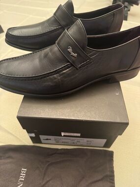 Bruno Magli Black Leather Slip-On Loafers